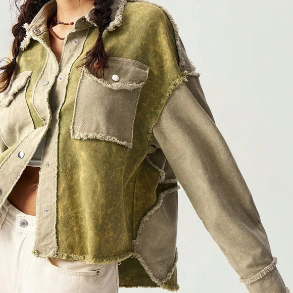 Multicolor Casual Women's Woven Turndown Collar Long Sleeve Loose Washed Jacket - Picture 2 of 8